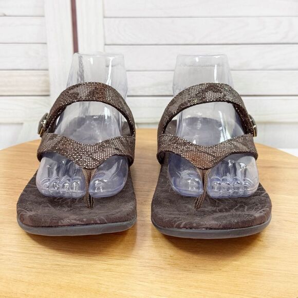Vionic Orthaheel Rest Snakeskin‎ Thong Sandals Cocoa Brown Bronze Shimmer 8 - Picture 3 of 12